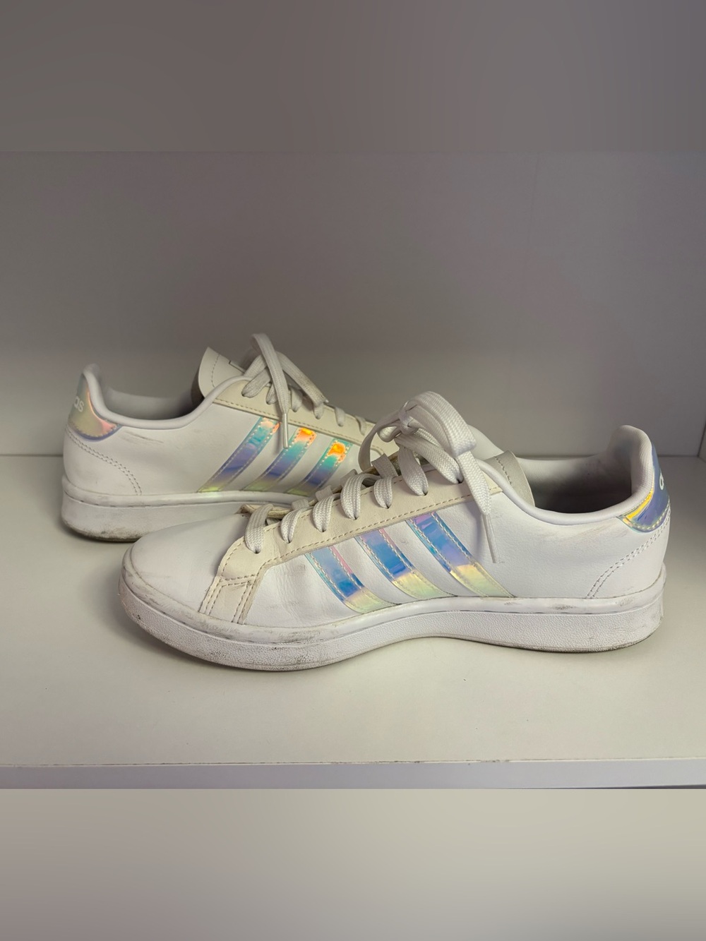 Adidas holographic white sneakers